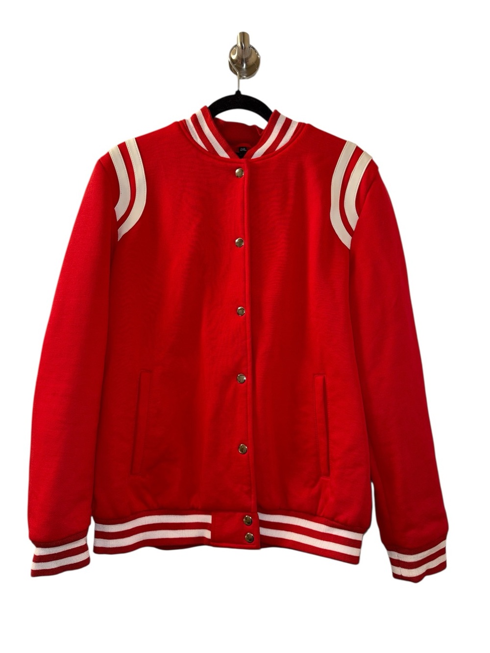 Classic Red Varsity Jacket with White Accents